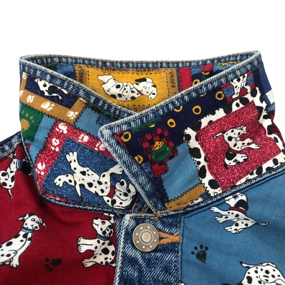 Vintage Patchwork Denim Jean Jacket Dalmatian Dog Quilt Size Large - Picture 6 of 9